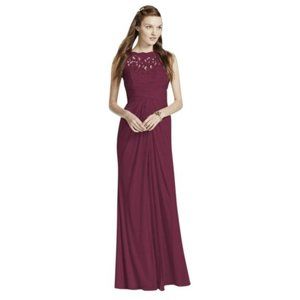 DAVID'S BRIDAL F15749 Wine Ruched Maxi Dress Size 12